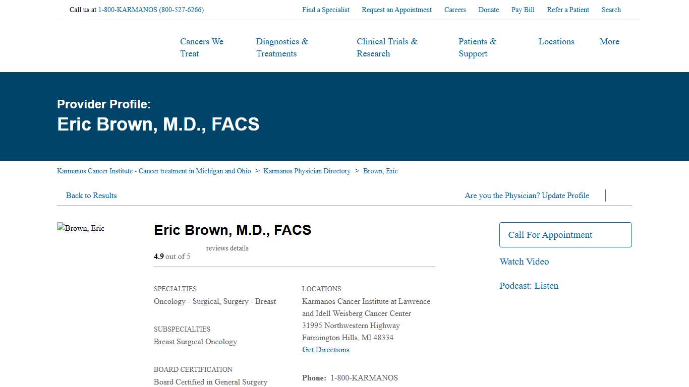 Eric Brown, M.D., FACS | Karmanos Physician Directory